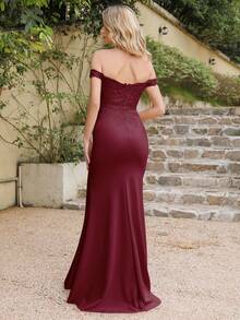 BABYONLINE D.R.E.S.S. Slim-Fit Off-Shoulder Evening Dress With Hip Package - Burgundy - View 2