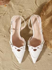 On feet& in love 2025秋冬新款女士优雅尖头交叉绑带高跟鞋，适合搭配连衣裙和婚礼，优雅 - 白色 - 查看 6