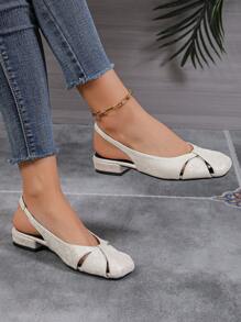 秋冬女式低跟玛丽珍鞋，2024新款法式女式凉鞋，时尚方跟鞋，适合情人节礼服、平底鞋 - 米色 - 查看 3