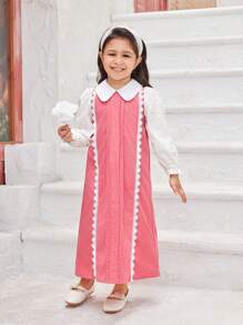 SHEIN Robe longue 2 en 1 pour jeune fille élégante avec manches bouffantes et ourlet en dentelle, bloc de couleur, adaptée pour des occasions telles que le port quotidien, les réunions familiales, les fêtes d'anniversaire et les occasions spéciales, idéale pour l'automne/hiver - Multicolore - Voir 6