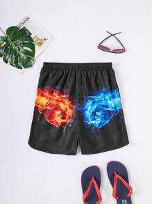 Surfspeed Men's Vacation Gesture Printed Drawstring Waist Loose Beach Shorts - Multicolor - View 2