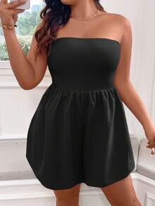 SHEIN Essnce Mono sin tirantes de talla grande con empalme heterogéneo y bolsillos para el verano - Negro - Ver 6