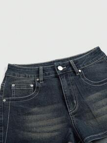 ROMWE Grunge Punk Shorts di jeans di taglia grande da donna, con ricami punk di ali e teschi, decorati con strass, adatti per la scuola