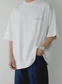 DAZY Camiseta de verano para hombre con cuello redondo y mangas cortas con impresión de letras para uso casual o en el trabajo - Blanco - Ver 7