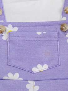 SHEIN Baby Girl Newborn Floral Pattern Overall Shorts - Mauve Purple - View 4