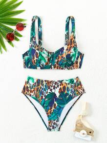 SHEIN Swim Lushore Women's Summer Beach Leopard Print Sexy Bikini Set - Multicolor - View 8