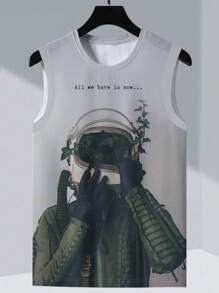 Men's Summer Casual Tank Top With Slogan And Plant Print