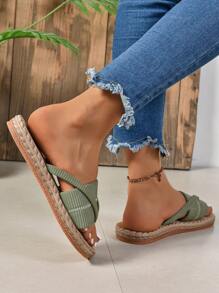 Sandalias de mujer de moda, talla grande, de punta abierta, para playa y vacaciones, atuendos de verano - Verde - Ver 3