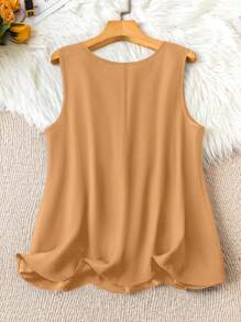 SHEIN LUNE Plus Size Solid Color Sleeveless Summer Casual Tank Top And Tank Top