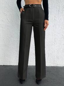 EURMUSE Solid Color Pleated Suit Pants - Grey - View 3