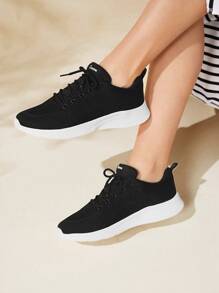 CUCCOO BASICS 女鞋 轻便舒适针织细节黑色透气跑步鞋运动鞋休闲鞋返校鞋大学生鞋 - 黑色 - 查看 2