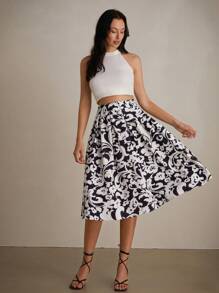 SHEIN Privé Women's Elegant Random Printed Skirt, Summer - Multicolor - View 6