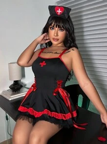 Fantasy Costume Plus Size Women's Contrast Color Costume Dress With Headpiece