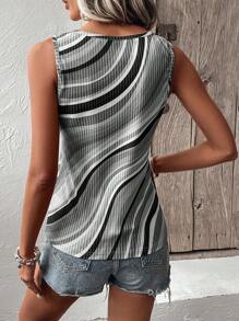 SHEIN LUNE Áo ba lỗ thông thường cổ chữ V sọc mùa hè dành cho nữ - Xám - Xem 2