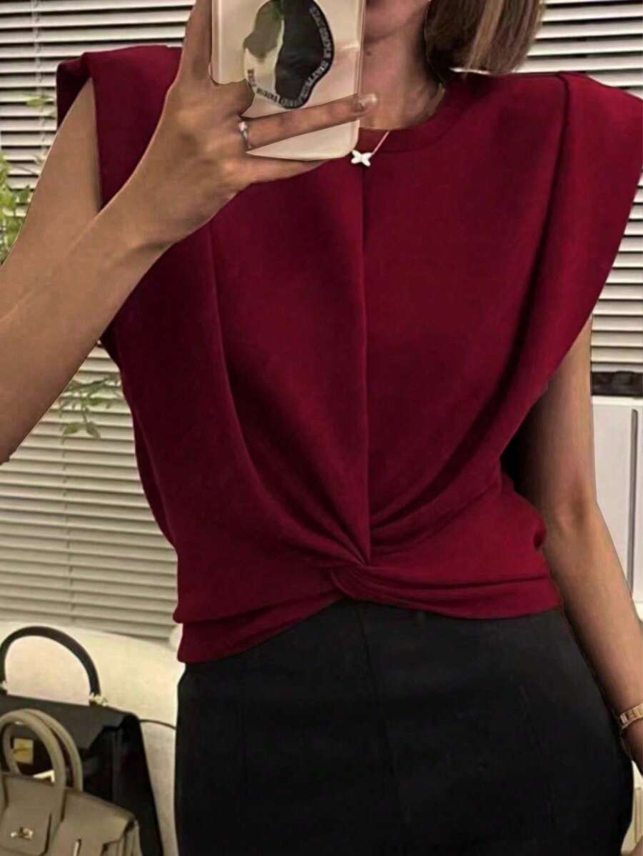 Calvaya Solid Color Twisted Knot Hem T-Shirt
