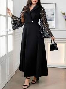 Modelyn Rochie decorată cu mâneci din plasă, cu decolteu în V, mărimi plus