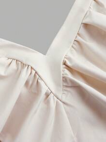 Aloruh Women's Deep V-Neck Salmon Pink Top With Ruffle Hem Detail - Apricot - View 4