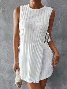 SHEIN Essnce Side-Tied Knitted Sweater Two-Piece Set - White - View 6