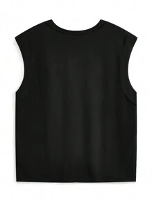 Manfinity VCAY Schwarz gestricktes dekonstruiertes Oversized Herren Tank Top ohne Ärmel mit rundem Kragen und Slogan, aus reiner Baumwolle hergestellt und durch Hochfrequenz-Verfahren bearbeitet. Geeignet für den täglichen Gebrauch in der Frühlings- /Sommer Saison.