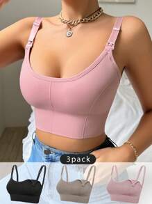 SHEIN 孕婦純色簡單日常內衣胸罩（3件套） - 彩色 - 查看 6