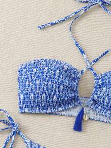 SHEIN Swim 1set Women's Vacation Beach Halter Bikini Set (Random Print) For Summer - Blue - View 7