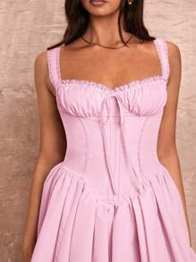 SHEIN BAE Women's  Ruched Camisole Backless Lace Splice A-Line Mini Dress - Baby Pink - View 8