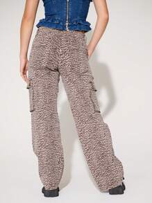 WESTFADE Premium 98% Cotton Denim Stretch Leopard Cargo Jeans - Multicolor - View 3