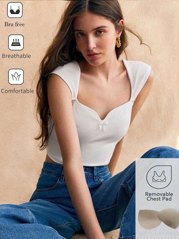 Solid Color Slim Fit T-Shirt With Bowtie Decoration, Short Sleeve And Halter Neckline White Corset Top White Top Cotton Top Women T Shirts Cotton Wedding Women T Shirts Office Wear Graduation White Top Comfy Top Concert Tops Backless Summer Casual