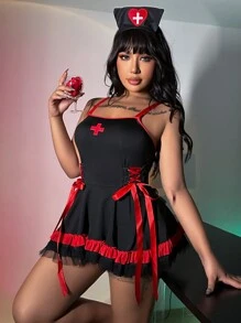 Fantasy Costume Plus Size Women's Contrast Color Costume Dress With Headpiece