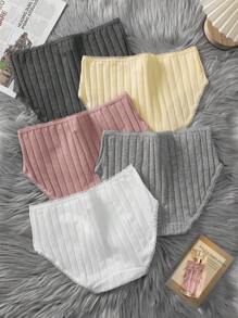 SHEIN 5pcs Pack Simple Style Antibacterial Knitted Breathable Lace Trimmed Triangle Panties For Tween Girls - Multicolor - View 2