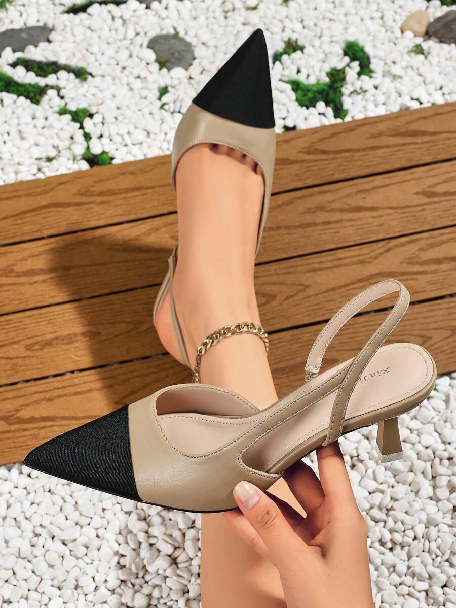 Xin Jing Shoes Giày Cao Gót Nữ Khối Màu Mới - Màu Khaki - Xem 1