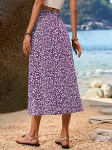SHEIN LUNE Women's Random Printed Simple Daily Maxi Skirt - Purple - View 2