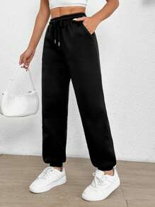SHEIN PETITE Women 2pcs Drawstring Waist Jogger Sweatpants Graduation,Back To School Outfits,Graduation,Teacher Outfits For Women,Back To School - Multicolor - View 4