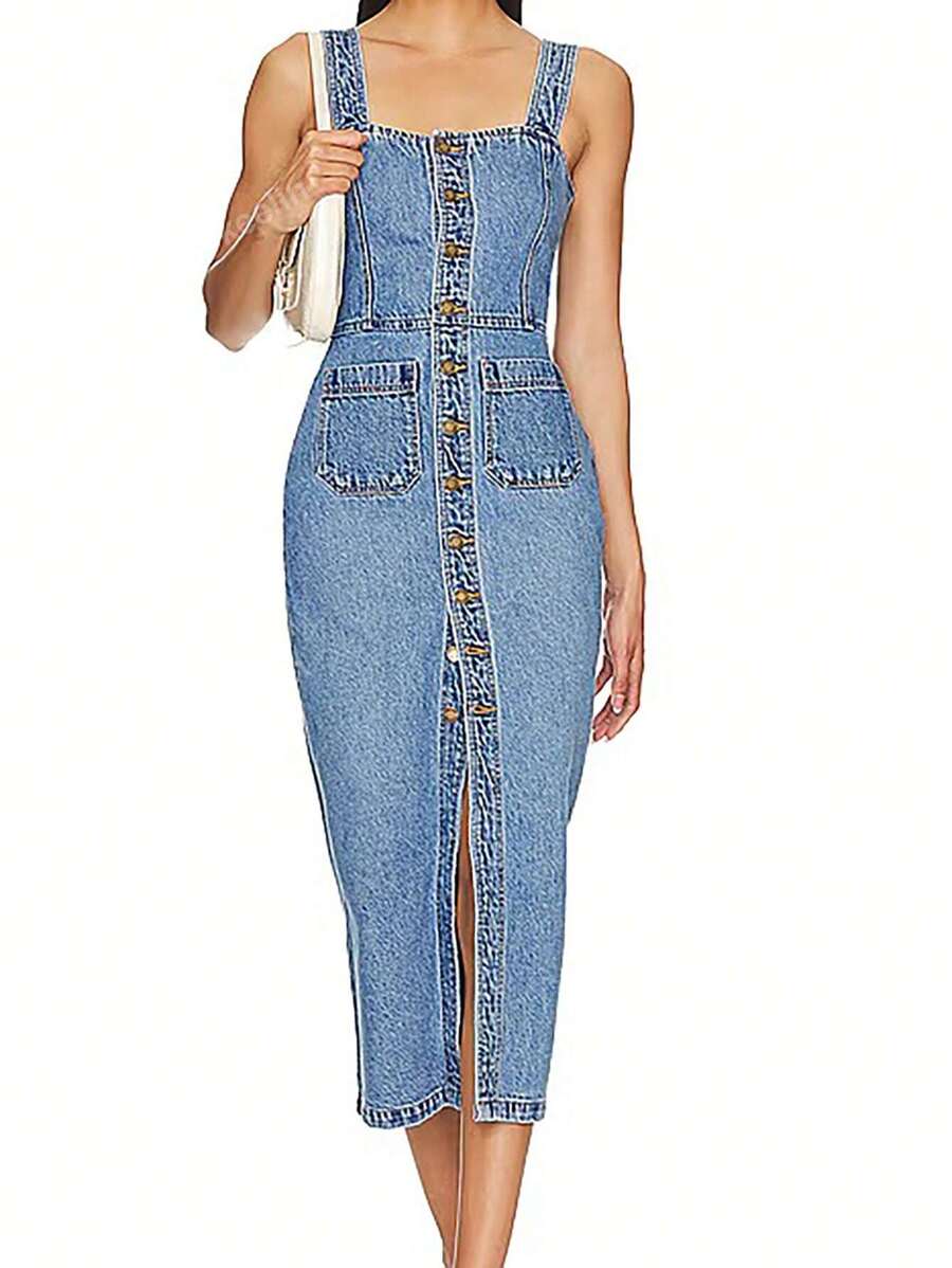 Robe-salopette en denim simple et quotidien pour femmes