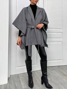 EURMUSE Ladies' Solid Color Minimalist Style Woolen Belted Coat For Daily Wear - Grey - View 5