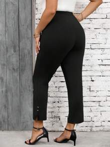 SHEIN Clasi Cộng với kích thước thường ngày màu trơn dây kéo trang trí quần cắt vừa vặn - màu đen - Xem 2
