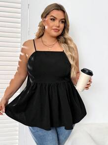 SHEIN CURVE+ 大尺碼女款實色背心上衣，帶蝴蝶結裝飾