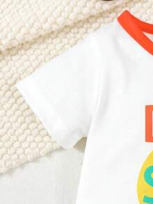 Conjunto de camiseta naranja de manga larga con estampado de dinosaurios en todo y pantalones largos para bebé niño - Multicolor - Ver 3