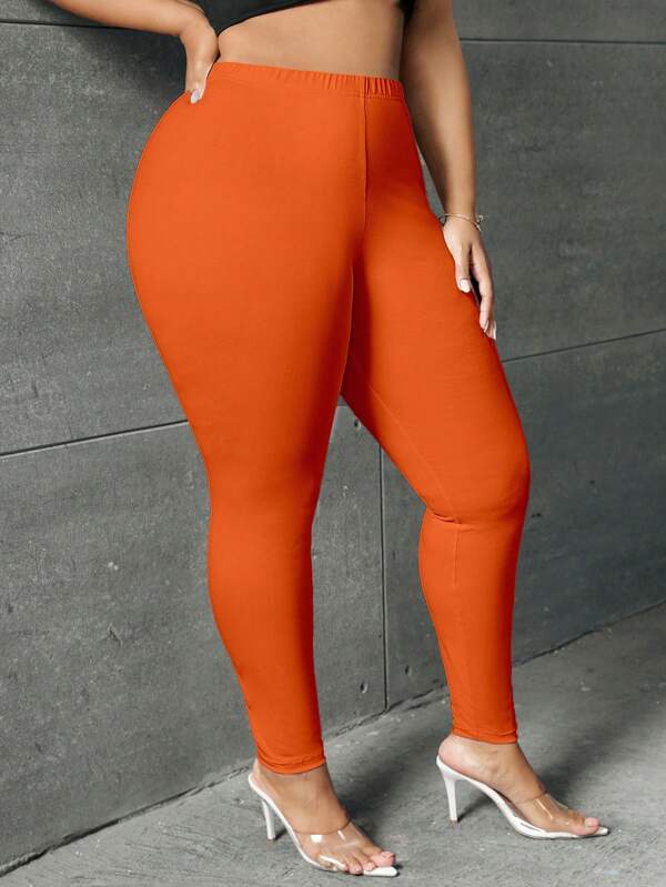 SHEIN SXY Plus Size Women's Plain Basic Daily Leggings