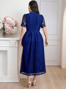 Modelyn Đầm dự tiệc thời trang màu trơn cỡ lớn, ren nối, màu xanh hoàng gia, váy dạ hội dài - Màu xanh hải quân - Xem 3