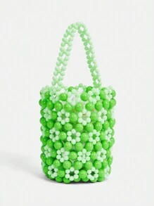 Twin Melody X SHEIN Women's Fashionable Green Beaded Handbag