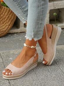Nuevas sandalias de plataforma con tacón de cuña dorado de moda para mujer, color rosa abierto en la punta para madres de mediana edad