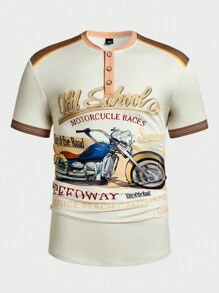 Manfinity LEGND Men's Summer Casual Slogan Harley Printed Round Neck Short Sleeve T-Shirt - Beige - View 3