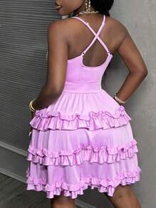 Slaydiva Rochie de vacanță elegantă, neagră, cu bretele cu volane, cu design sexy