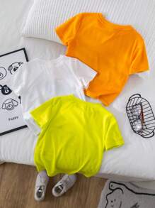 Set de 3 camisetas de manga corta con cuello redondo y gráfico de dinosaurio lindo para niño, conjunto informal para exterior, calle, fiesta, paseo por la ciudad