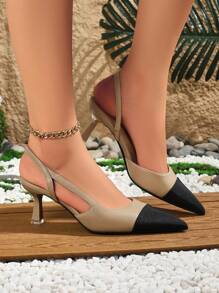Xin Jing Shoes Giày Cao Gót Nữ Khối Màu Mới - Màu Khaki - Xem 5