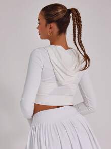 Musera Sport Hooded Long Sleeve Cut Out Cropped Slim Gym Top Only ,Padel Racquetball Pickleball Tennis Gym Fitness - Green - View 2