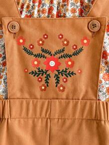 Cozy Pixies Baby Mädchen Set aus T-Shirt mit Rundhalsausschnitt, Puffärmeln und Blumenmuster und Knopfträger Shorts in mehreren Farben, lässig für den Sommer, vielseitig und passende für Zuhause, Ausflüge und Reisen