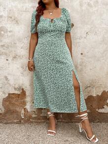 Plus Size Women's Casual Short Sleeve Printed Dress For Daily Wear (Random Pattern) Maxi Women Outfit