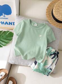 Baby Boy Casual Comfortable Coconut Tree Pattern Outfit Set - Green - View 5
